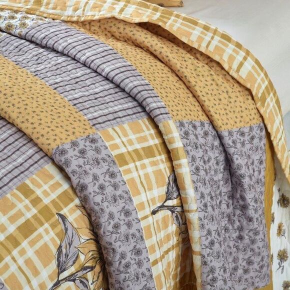 Farmhouse Sunflower Garden Patchwork KING Printed Quilt Set Sunshine Cottage - Picture 3 of 4